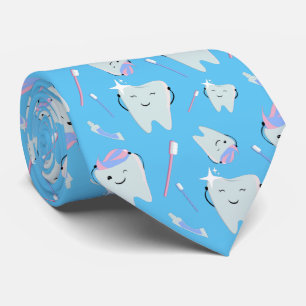 Cute Dentist Dental Hygienist Tooth Pattern Blue ネクタイ