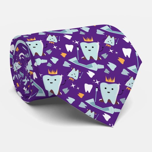 Cute Dentist Dental Hygienist Tooth Pattern Purple ネクタイ (ロール)