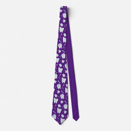 Cute Dentist Dental Hygienist Tooth Pattern Purple ネクタイ (正面)