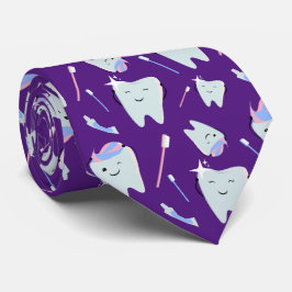 Cute Dentist Dental Hygienist Tooth Pattern Purple ネクタイ