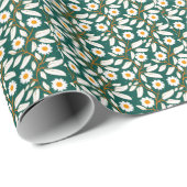 Cute design white flowers and leafs ラッピングペーパー (ロールコーナー)