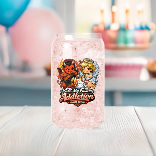 Cute Devil & Angel Valentine Day Love Design ガラス缶 (インサイチュ (ベビーシャワー))