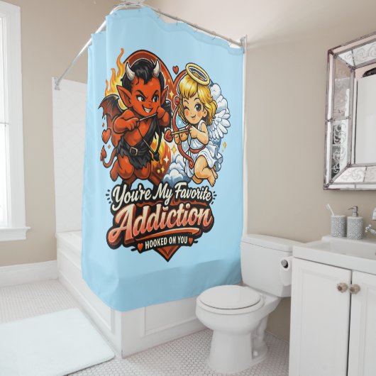 Cute Devil & Angel Valentine Day Love Design シャワーカーテン (インサイチュ)