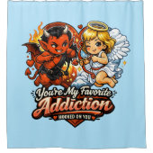 Cute Devil & Angel Valentine Day Love Design シャワーカーテン (正面)