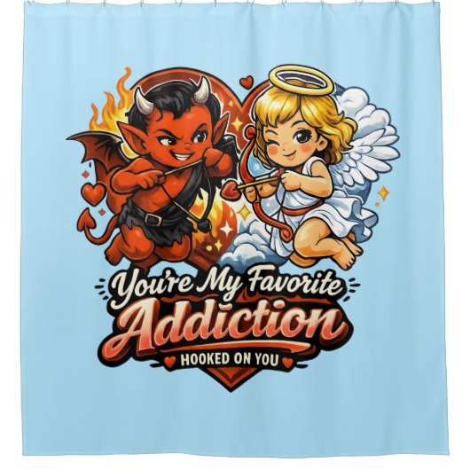 Cute Devil & Angel Valentine Day Love Design シャワーカーテン (正面)