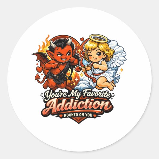 Cute Devil & Angel Valentine Day Love Design ラウンドシール (正面)