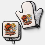 Cute Devil & Angel Valentine Day Love Design 鍋つかみ&鍋敷きセット (正面/裏面)