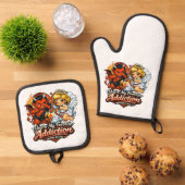 Cute Devil & Angel Valentine Day Love Design 鍋つかみ&鍋敷きセット (トップダウン)