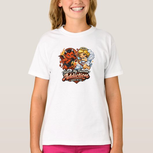 Cute Devil & Angel Valentine Day Love Design Tシャツ (正面)