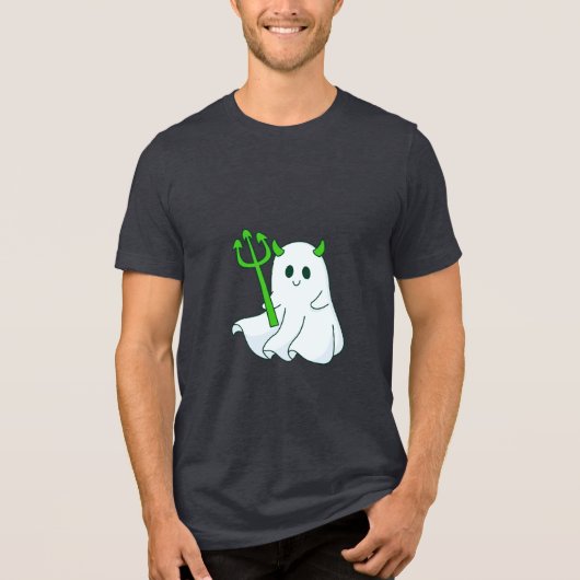 Cute Devil Ghost with Green Trident トライブレンドＴシャツ (正面)