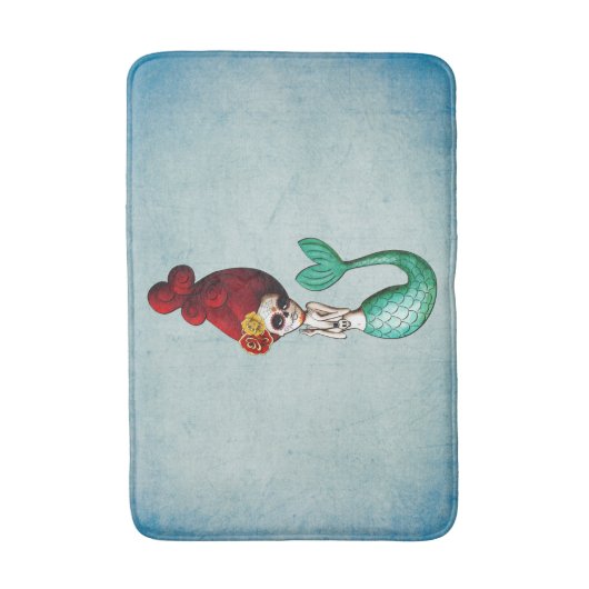 cute Dia de Los Muertos Red毛の人魚 バスマット (正面縦)