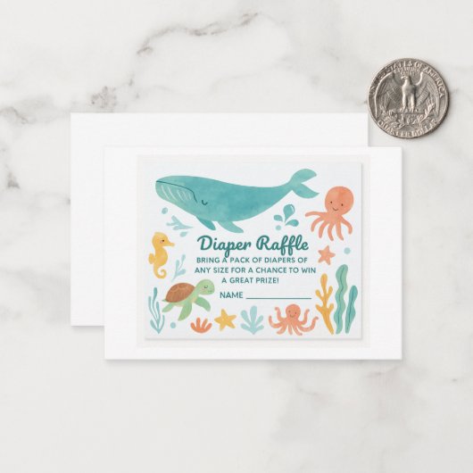  "Cute Diaper Raffle Ticket | Baby Shower Invitati ノートカード (正面/裏面インサイチュ)