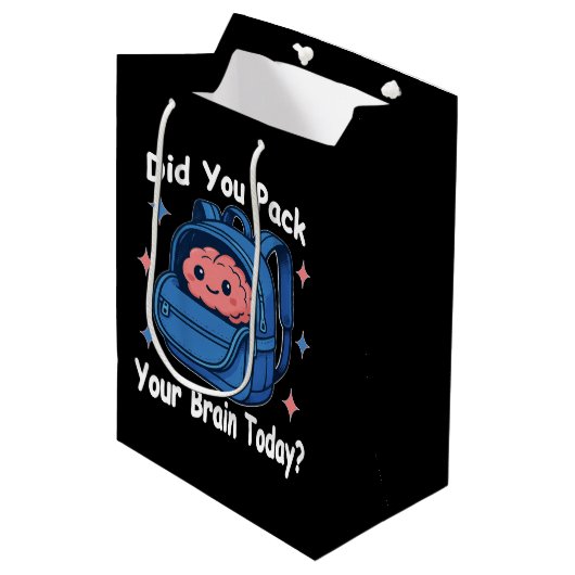 Cute “Did You Pack Your Brain Today?” Brain Pun ミディアムペーパーバッグ (正面アングル)