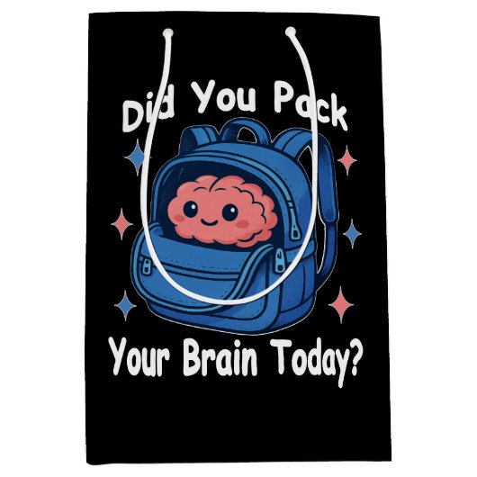 Cute “Did You Pack Your Brain Today?” Brain Pun ミディアムペーパーバッグ (正面)