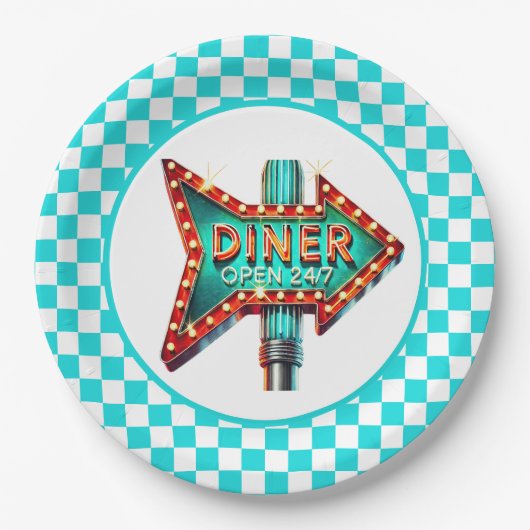 Cute Diner retro party  ペーパープレート (正面)
