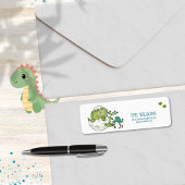 Cute Dino Baby Boy Shower Return Address  ラベル