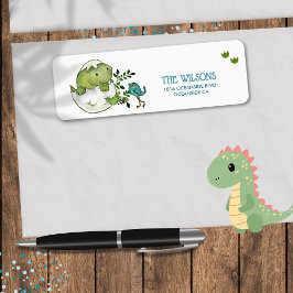 Cute Dino Baby Boy Shower Return Address  ラベル