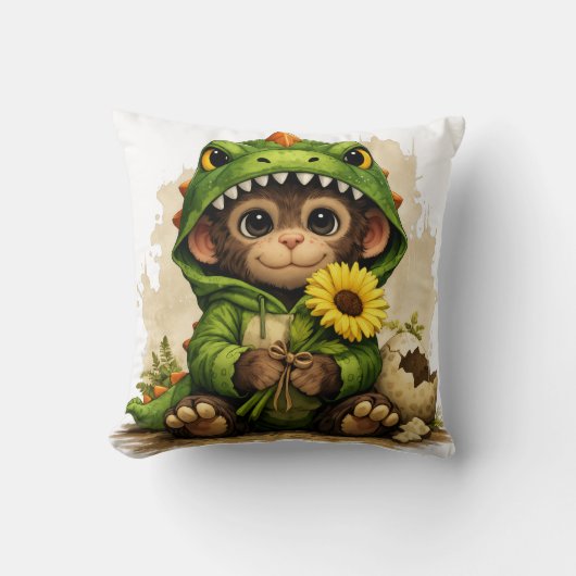 Cute Dino Baby Flower Pillow Kawaii Animal クッション (正面)