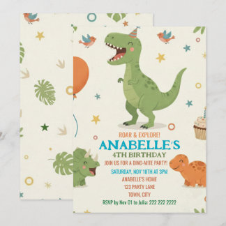 Cute Dino Birthday Party Invitation 招待状