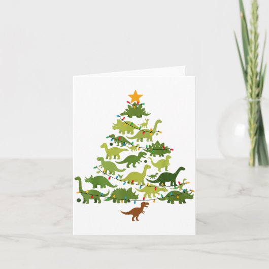 Cute Dino Christmas Tree Merry Dinomas Xmas Lights カード (正面)