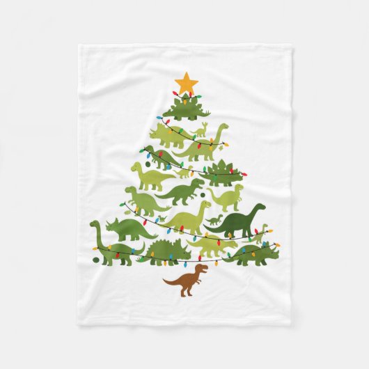 Cute Dino Christmas Tree Merry Dinomas Xmas Lights フリースブランケット (正面)