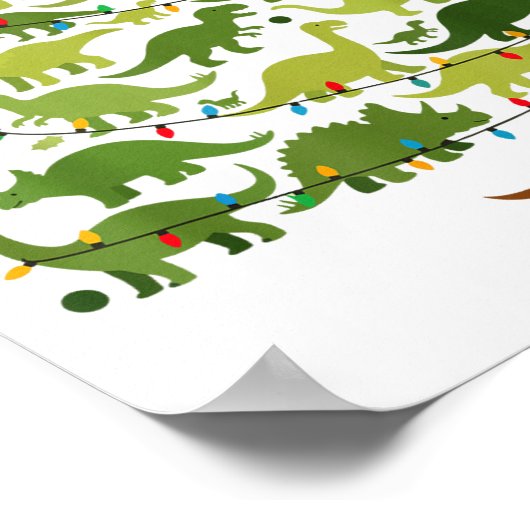 Cute Dino Christmas Tree Merry Dinomas Xmas Lights ポスター (角)