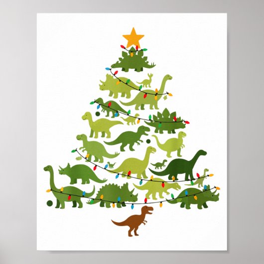 Cute Dino Christmas Tree Merry Dinomas Xmas Lights ポスター (正面)