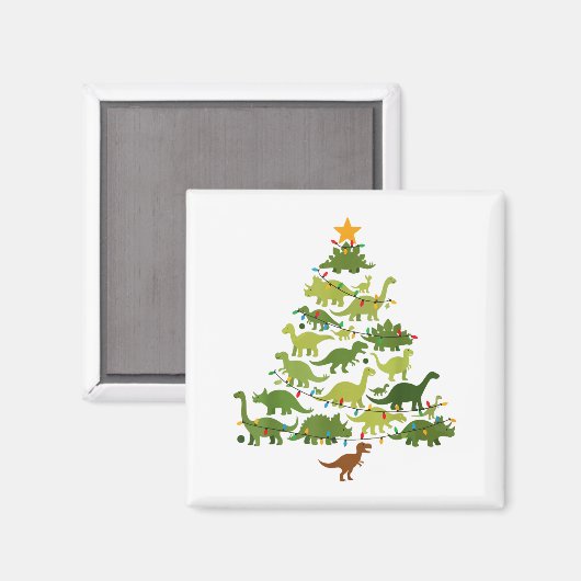 Cute Dino Christmas Tree Merry Dinomas Xmas Lights マグネット (正面/裏面)