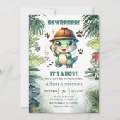Cute Dino Detective Boy Baby Shower Invitation     招待状 (正面)