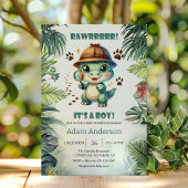Cute Dino Detective Boy Baby Shower Invitation     招待状