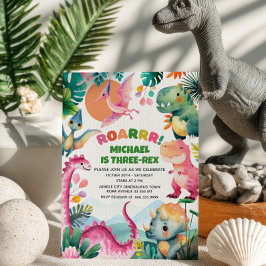 Cute Dino Dinosaur Dig Fossil Kids 3rd Birthday  招待状