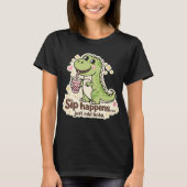Cute Dino drinking bubble tea, boba tea Tシャツ (正面)