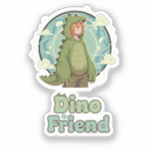 Cute Dino Friend Anime Boy - Green Dinosaur シール (正面)