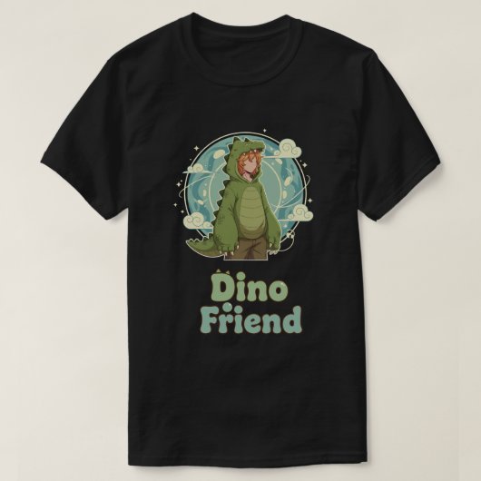 Cute Dino Friend Anime Boy - Green Dinosaur Tシャツ (デザイン正面)