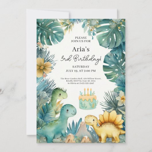 Cute Dino Jungle Birthday Theme 招待状 (正面)
