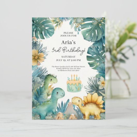 Cute Dino Jungle Birthday Theme 招待状 (スタンド正面)