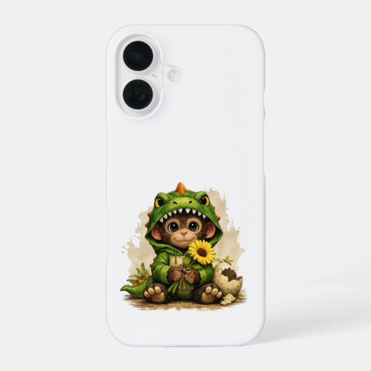 Cute Dino Monkey iPhone 16 Case – Kawaii Animal 16ケース (裏面)