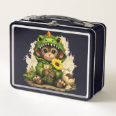 Cute Dino Monkey Kids Lunch Box – Kawaii Animal メタルランチボックス (正面)