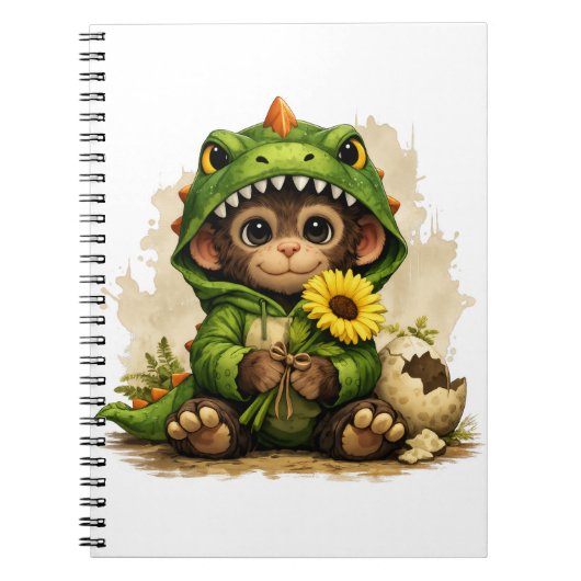 Cute Dino Monkey Notebook – Kawaii Animal ノートブック (正面)