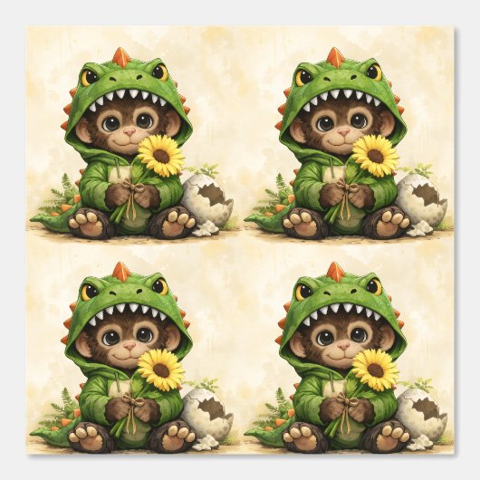 Cute Dino Monkey Pattern Wallpaper Kawaii 壁紙 (正面)