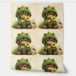 Cute Dino Monkey Pattern Wallpaper Kawaii 壁紙