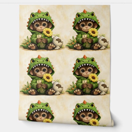 Cute Dino Monkey Pattern Wallpaper Kawaii 壁紙 (ほどく)