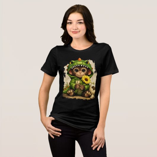 Cute Dino Monkey T-Shirt – Adorable Animal Gift トライブレンドＴシャツ (正面全面)
