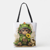 Cute Dino Monkey Tote Bag – Kawaii Animal Gift トートバッグ (裏面)