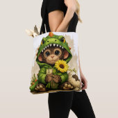 Cute Dino Monkey Tote Bag – Kawaii Animal Gift トートバッグ (クローズアップ)