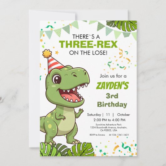 Cute Dino Party Invitation 招待状 (正面)