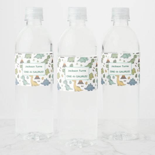 Cute Dino Pattern Customizable Party Label Set ペットボトルラベル (ボトル)