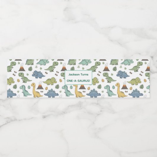 Cute Dino Pattern Customizable Party Label Set ペットボトルラベル (シングルラベル)