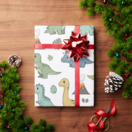 Cute Dino Pattern Kids Birthday Wrapping Paper ラッピングペーパー