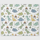 Cute Dino Pattern Kids Birthday Wrapping Paper ラッピングペーパー (フラット)